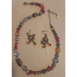 Funky necklace and earring set - amber/red